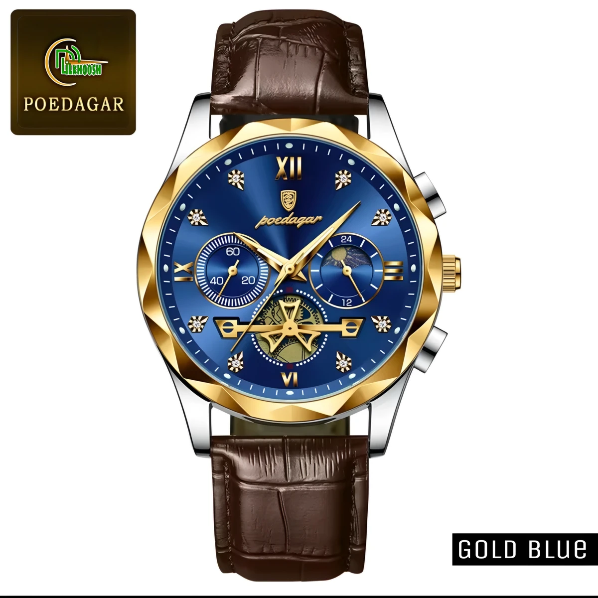 POEDAGAR 996 Artificial leather Luxury Watch for Man(Blue)