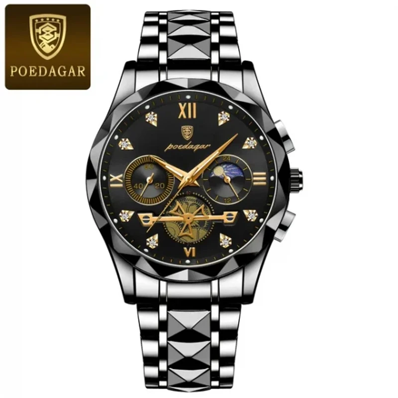 Poedagar Stainless Steel Luminous Quartz Watch For Men(Black) - Image 2
