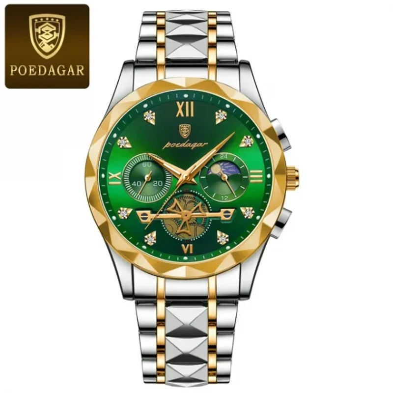 Poedagar 996 Stainless Steel Luminous Quartz Watch For Men(Green) - Image 2