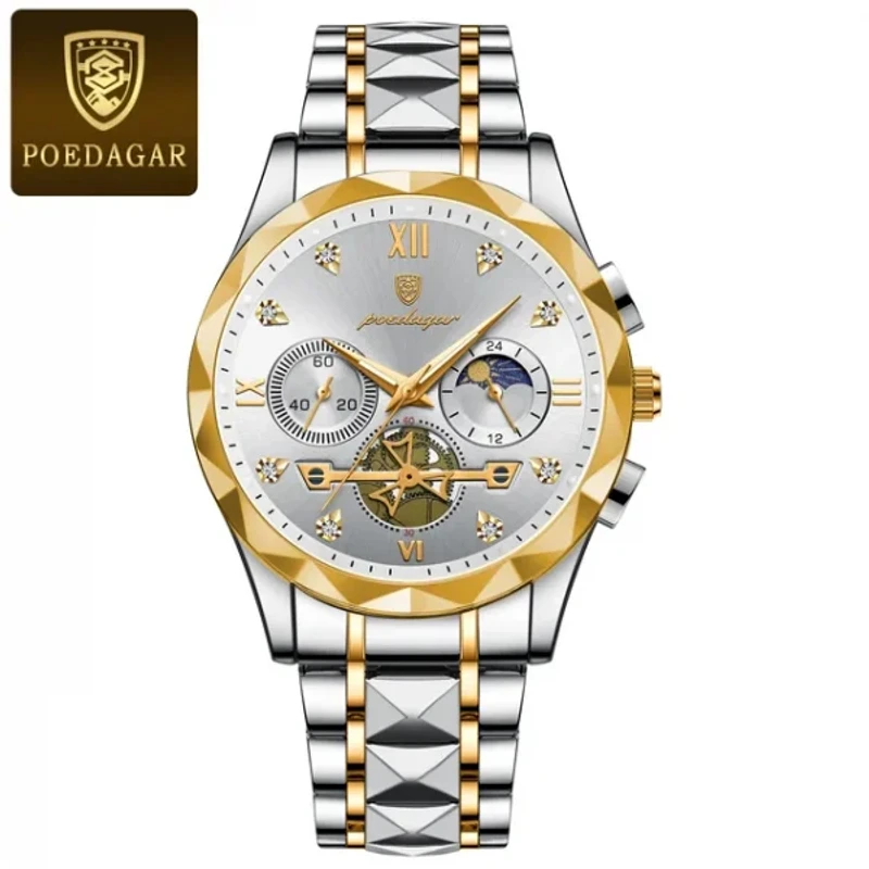 Poedagar 996 Stainless Steel Luminous Quartz Watch For Men(White) - Image 2