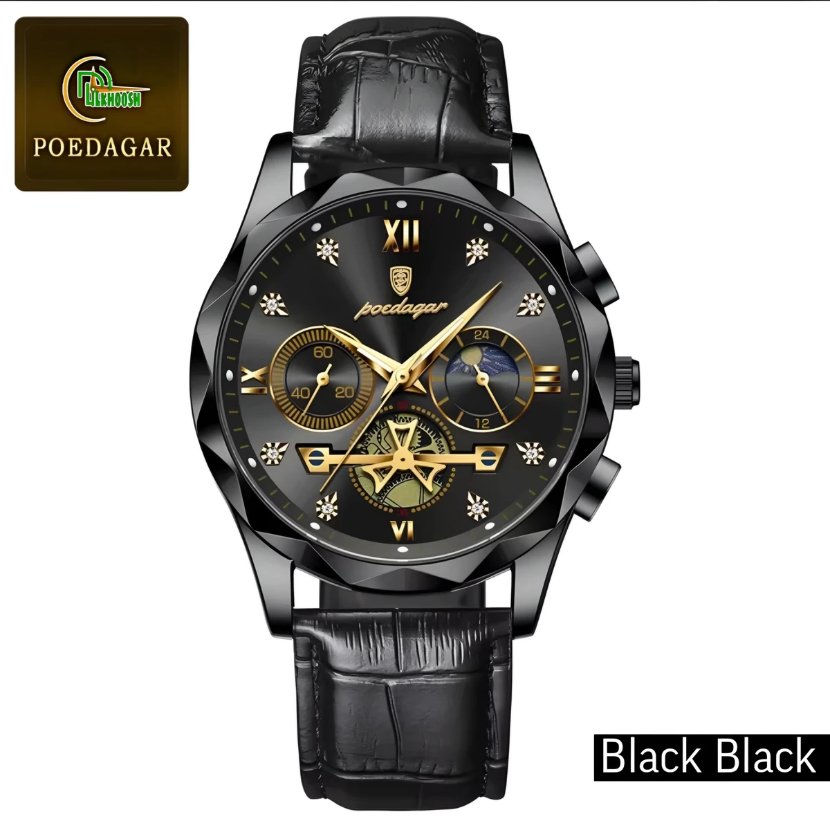 POEDAGAR 996 Artificial leather Luxury Watch for Man(Black)