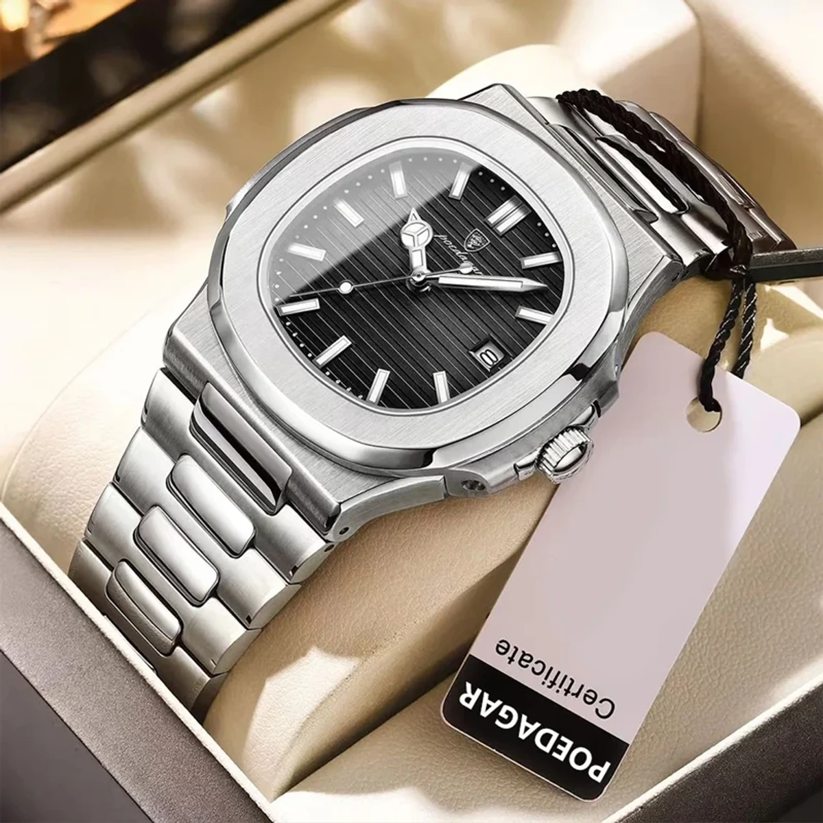 Poedagar 613 Luxury Stainless Steel Strap Watch(Black Dial)