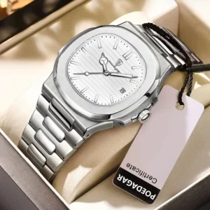 Poedagar 613 Luxury Stainless Steel Strap Watch(White Dial)