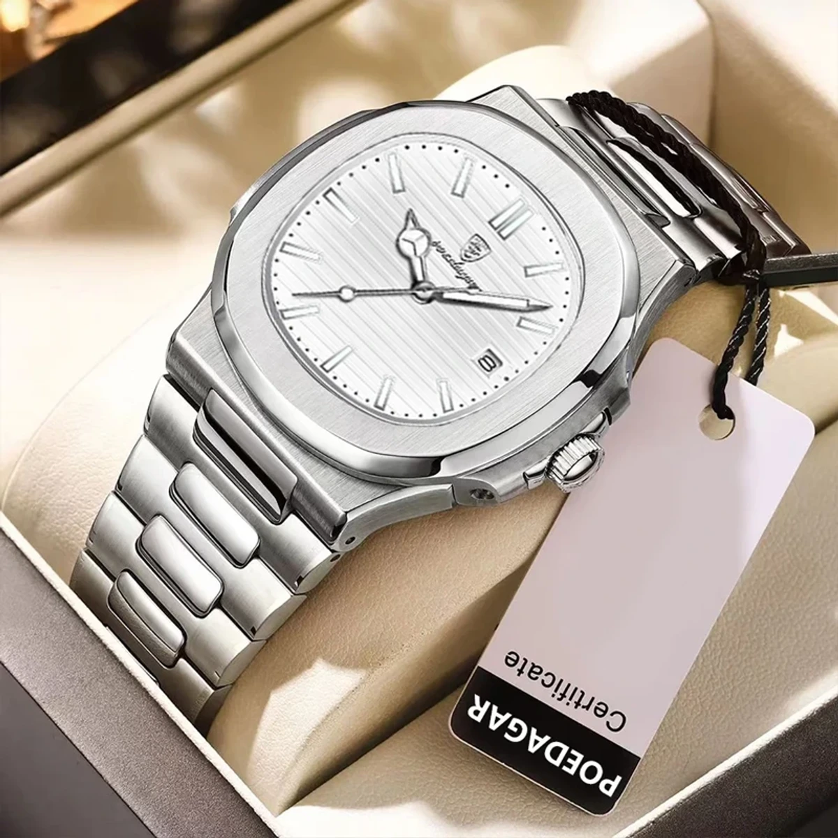 Poedagar 613 Luxury Stainless Steel Strap Watch(White Dial)