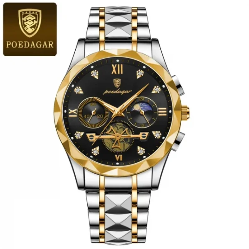 Poedagar 996 Stainless Steel Luminous Quartz Watch For Men(black dial) - Image 2